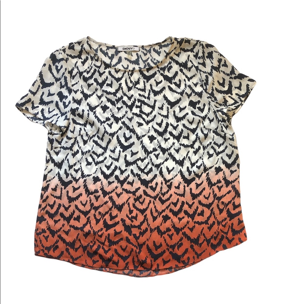 DKNYC Ombre Effect Animal Print Blouse Short Sleeve Size M
